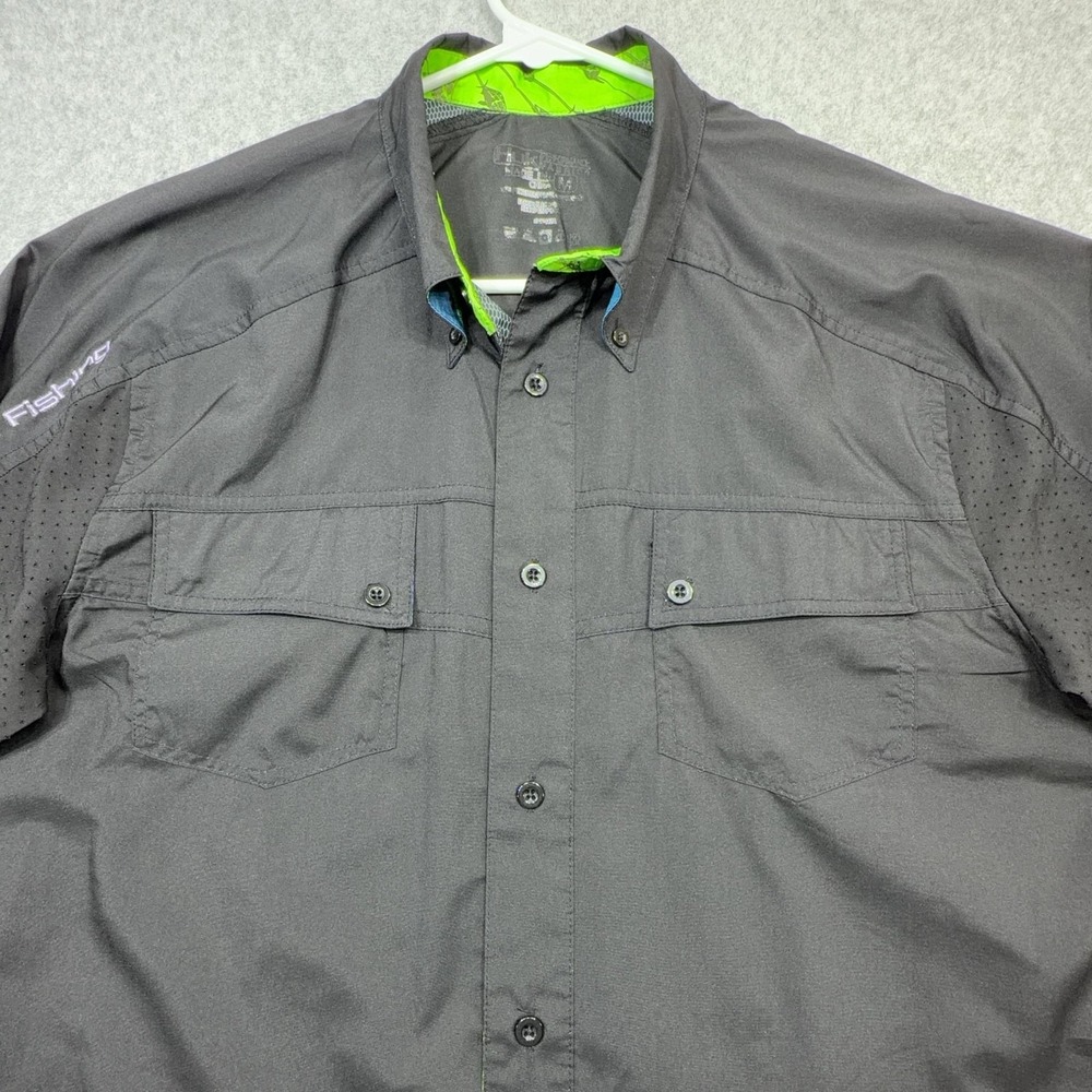 Huk Shirt Mens Medium Black Long Sleeve Vented Performance Fishing Top Flip Cuff - Picture 3 of 15